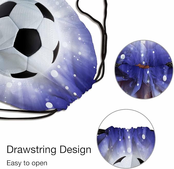 Football Draw String Back Bag Soccer Ball Brightmlight Green Stadium Purple Background Gym Backpack Basketball Bag Backpack 14x16.9 Inch
