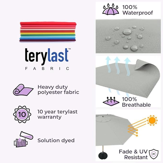 Midtown Umbrellas Push and Pop 10 Feet Outdoor Umbrella, Matter (Grey) Polyester Fabric - Fiberglass Ribs Deck Patio Umbrella, Backyard Umbrella, Garden Umbrella & Pool Umbrella - Black Pole