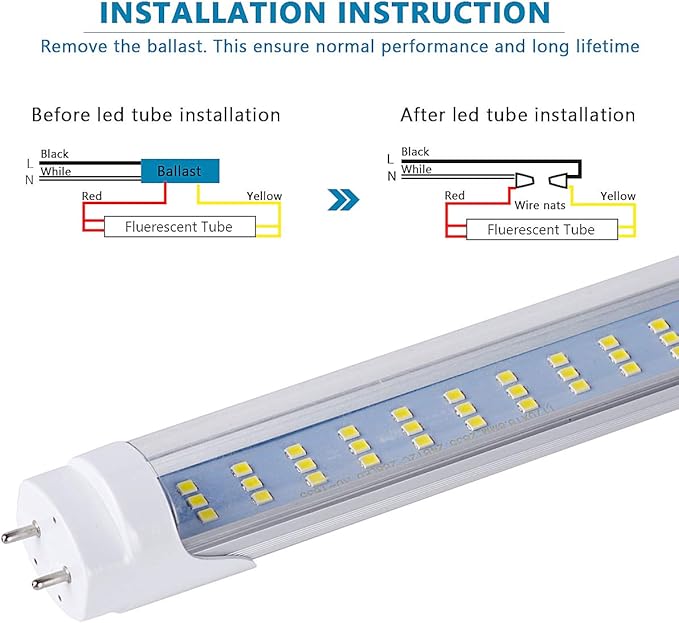 25-Pack, T8 T10 T12 LED Tube Lights, 60W 6500LM, 6000K Cold White, Led Bulbs 4 Foot 3 Rows, Super Bright, Dual Ended Power, Remove Ballast, Clear Cover