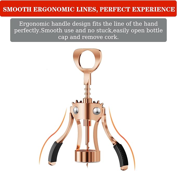 KORCCI Wine Opener, Wine Bottle Opener, Zinc Alloy Wing Corkscrew Heavy Duty, Cork Screw Beer Opener for Bartenders, Multifunctional Bottle Opener for Kitchen, Restaurant, Bar, Waiters (1, Rose Gold)