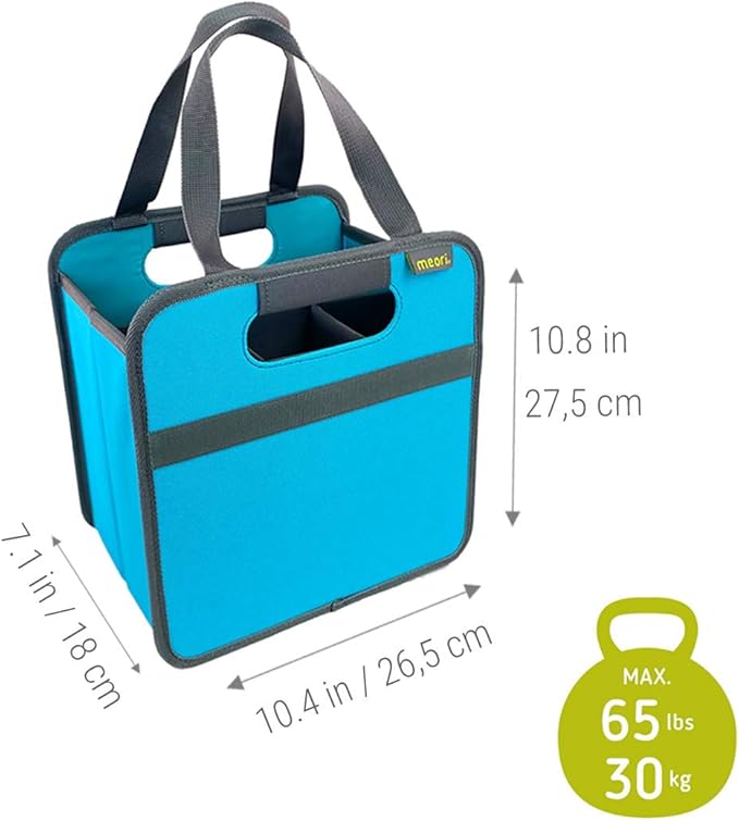 meori Foldable 6 Bottle Wine Tote Azure Blue Organize Crate Glass Dividers Stylish Travel Storage Box Liquor Spirits Tastings Grocery Shopping Hostess Gift (B100600)