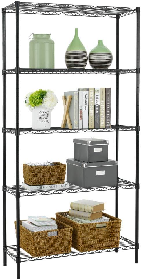BestOffice | 5-Tier Wire Storage Shelves | 36x14x72 | Black | with Adjustable Racks | Heavy-Duty Metal Shelf, Holds Upto 1000 lbs | No-Tool Assembly | Ideal for Home & Garage Shelving