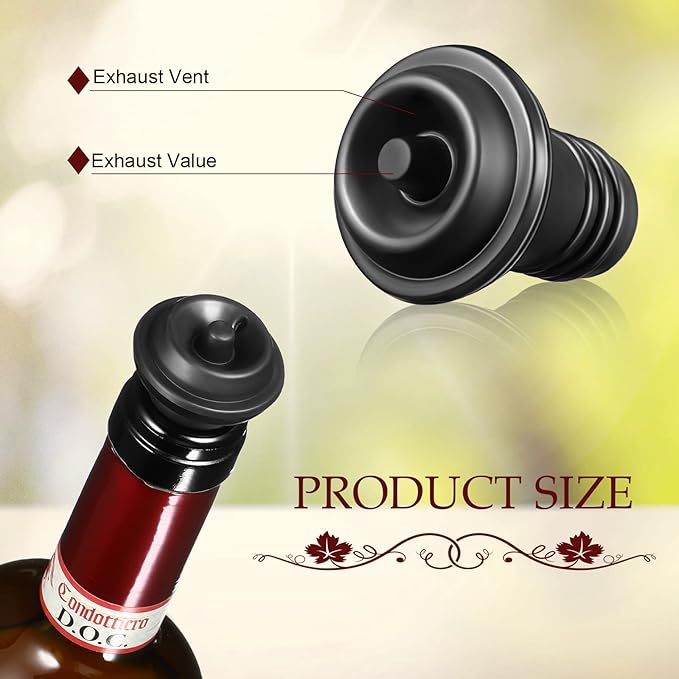 Honoson Wine Stopper Resealable Wine Pump Vacuum Stoppers Vacuum Wine Stopper Silicone Wine Saver Stoppers Practical Wine Saver Stoppers for Kitchen Supplies Wine Bottle Tools (Black,24 Pieces)