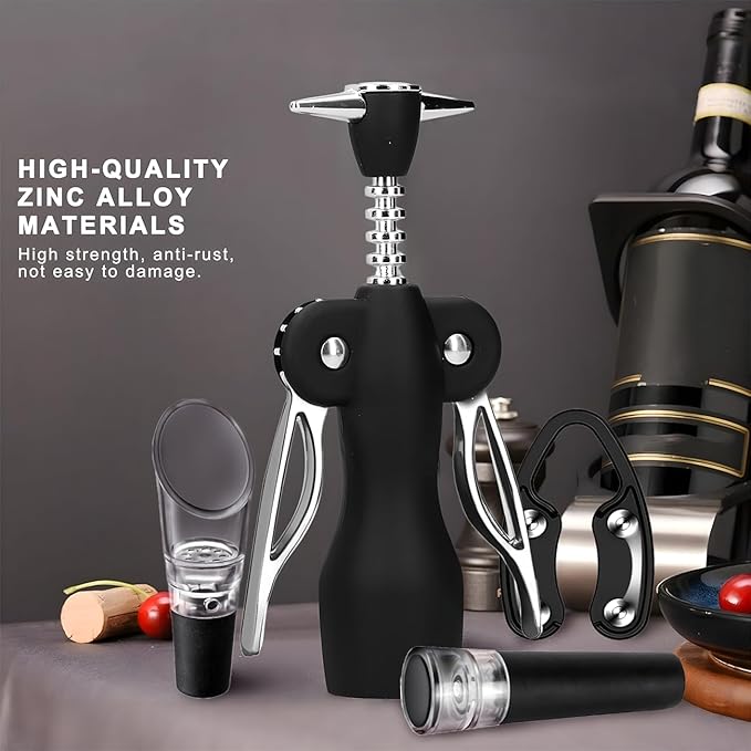 Wine Opener, Wing Corkscrew Wine Opener,Easy to Use, Sturdy Durable Manual Corkscrew (Black)