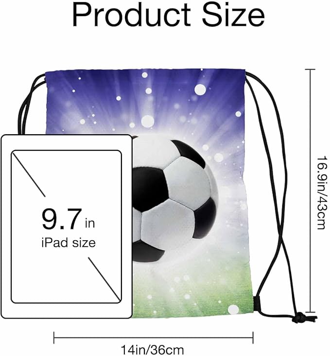Football Draw String Back Bag Soccer Ball Brightmlight Green Stadium Purple Background Gym Backpack Basketball Bag Backpack 14x16.9 Inch
