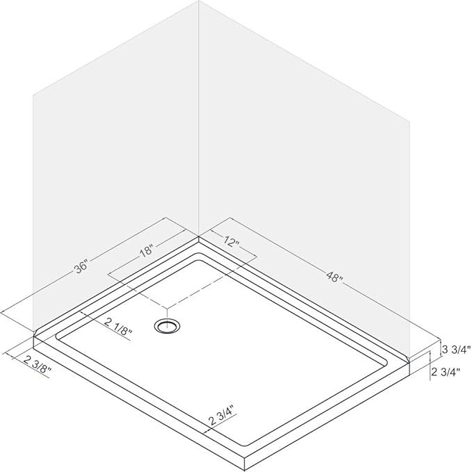 DreamLine SlimLine 36 in. D x 48 in. W x 2 3/4 in. H Left Drain Double Threshold Shower Base in Black, DLT-1036481-88