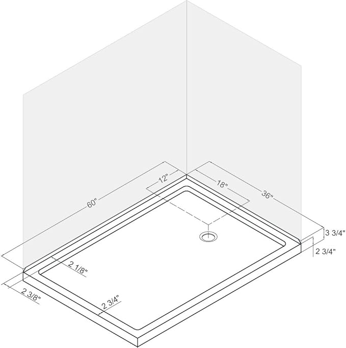 DreamLine SlimLine 36 in. D x 60 in. W x 2 3/4 in. H Right Drain Double Threshold Shower Base in Black, DLT-1036602-88