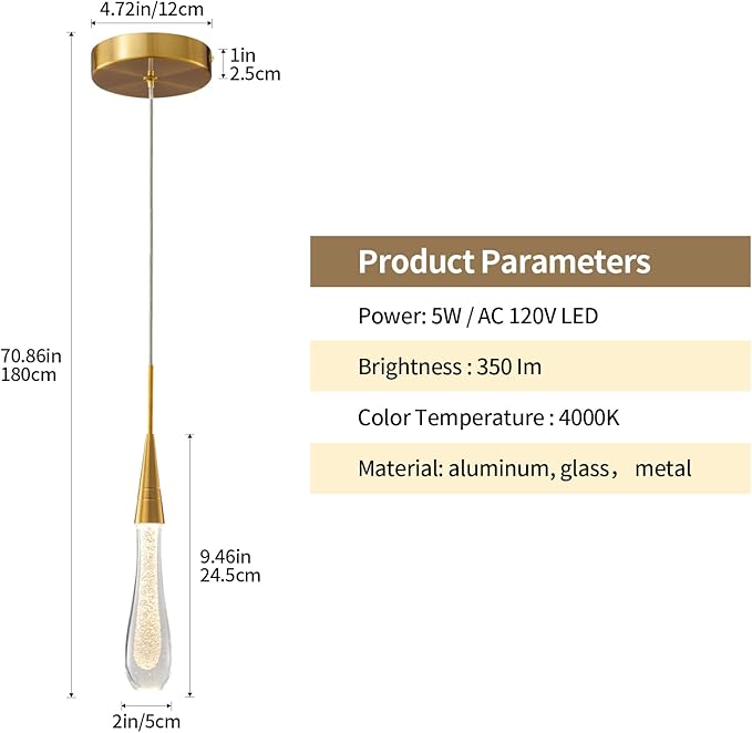LMQNINE Kitchen Light Fixtures Ceiling Dimmable LED Modern Gold Pendant Light Mini Teardrop Crystal Pendant Light for Kitchen Island Bedroom Hallway Entryway (3-Pack) (020-3)