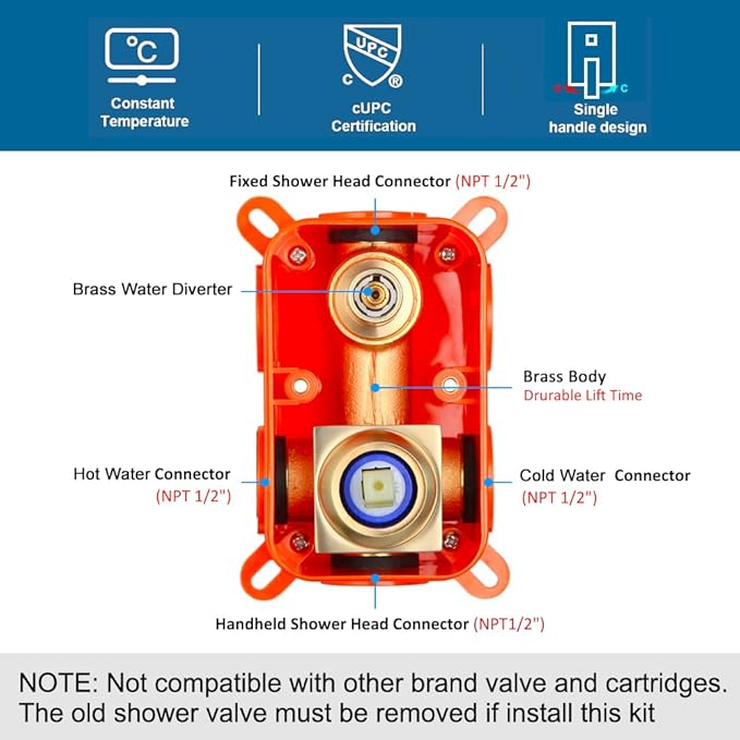 POP SANITARYWARE Brushed Gold Shower Faucet Set Complete Bathroom Rainfall Shower Fixture Wall Mounted 8 Inch Shower Head System and Handle Set with Rough-in Valve Body and Trim Kit