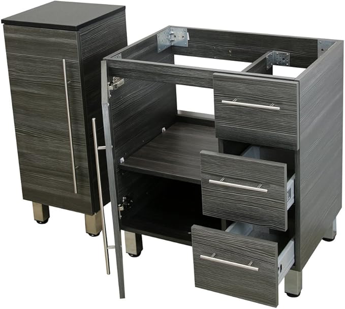 30" Freestanding Bathroom Vanity, Dark Grey. White Integrated Countertop