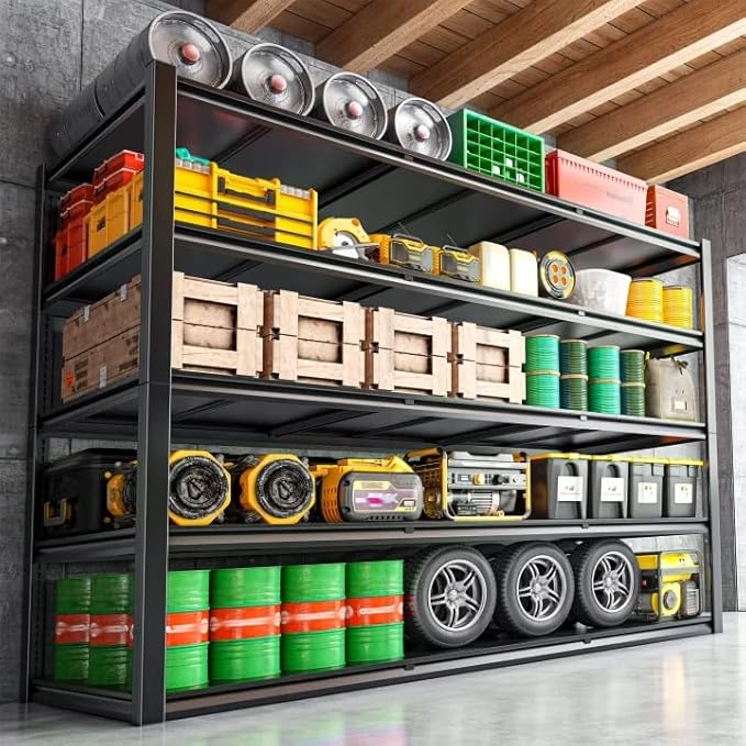 59.8" W x 72.2" H x 24.2" D Storage Shelves Metal Shelving, 3000LBS Garage Shelving Unit with Adjustable Shelf, 5 Tier Storage Rack for Garage, Pantry, Warehouse, Basement, Black