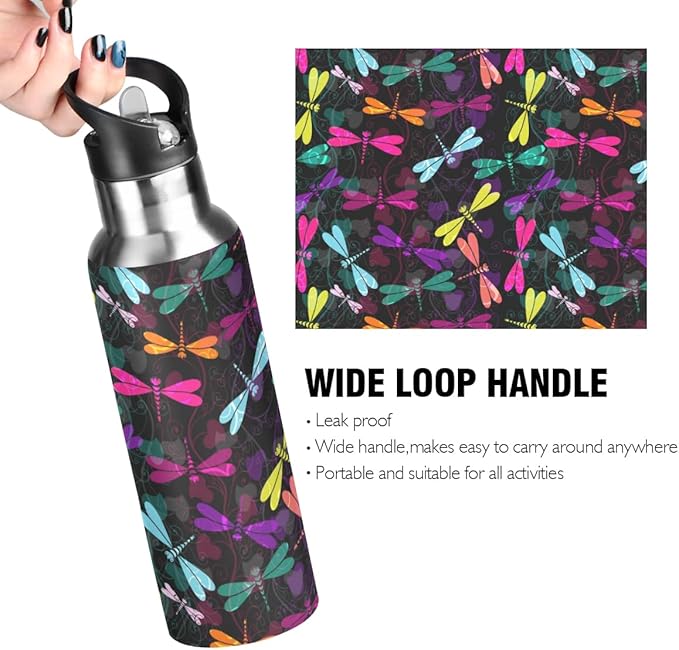 MNSRUU Insulated Water Bottle with Straw, Rainbow and Unicorns Stainless Steel Flasks for Sports Cycling Hiking School