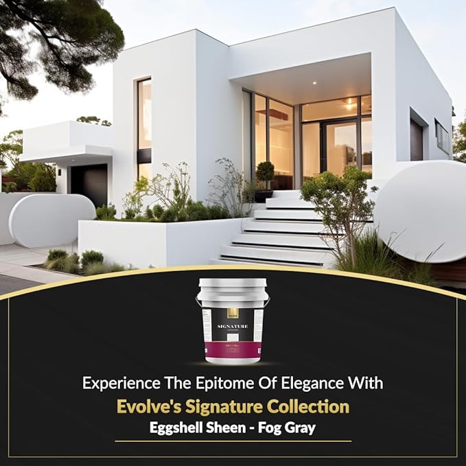 EVOLVE Signature Paint & Primer: Luxury Paint & Primer for Indoor & Outdoor Surfaces, Minimal Odor, Eggshell Sheen (Fog Gray, 5 Gallon)