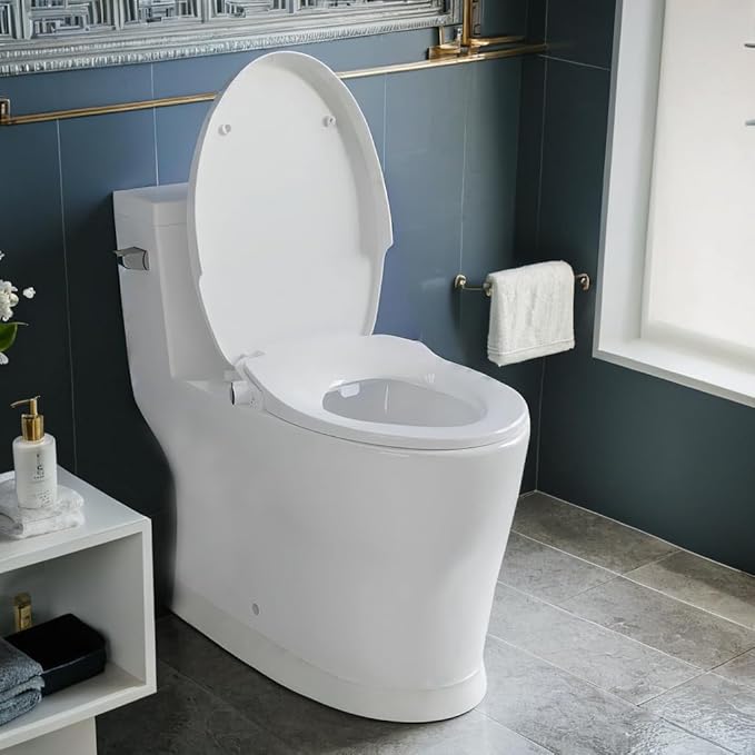 Non-Electric Bidet Toilet Seat - Fits Existing Elongated Toilets, White, Dual Nozzle System, Slow-Close, Self-Cleaning Nozzles, Easy Installation