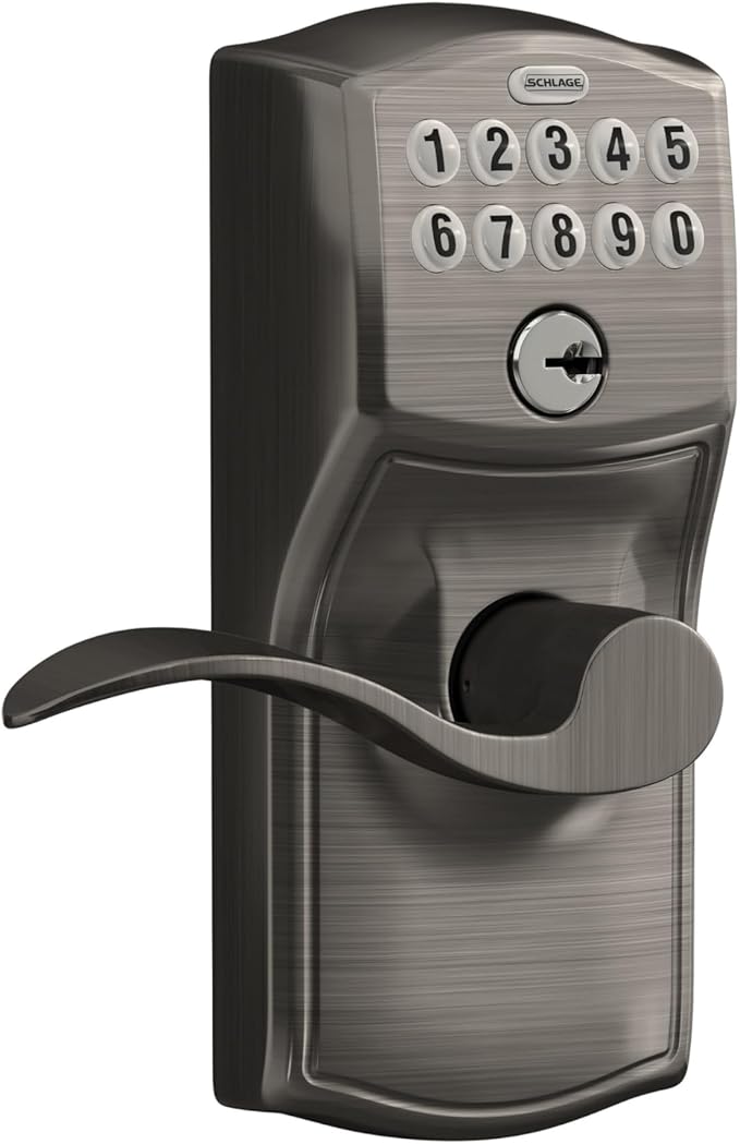 SCHLAGE FE595 CAM 620 ACC Camelot Keypad Entry with Flex-Lock and Accent Levers, Antique Pewter