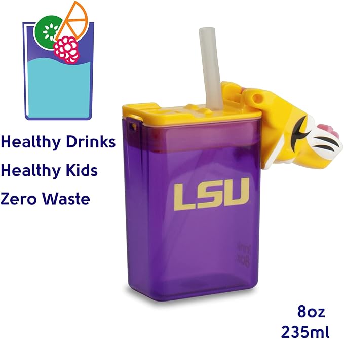 Reusable Water Bottle | Officially Licensed NCAA Sports Bottle | BPA Free | Dishwasher Safe | Tiger Mike Mascot | 8 oz Drink in the Box - Lousiana State University