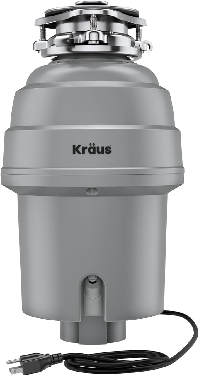 KRAUS WasteGuard High-Speed 3/4 HP Continuous Feed Ultra-Quiet Motor Garbage Disposal with Power Cord and Flange Included and Universal Mount, KWD210-75MGR