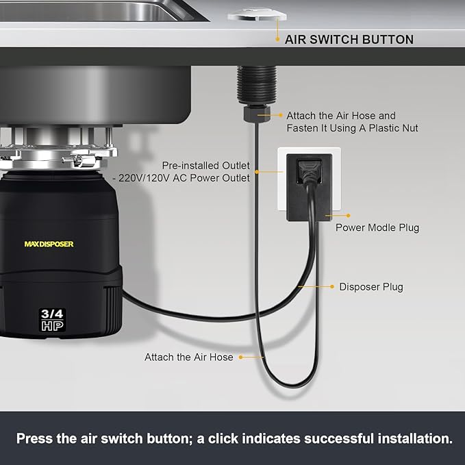 Garbage Disposal Air Switch Kit, Sink Button Food Waste Disposals Part On/Off Air Button Stainless Steel Polished (Chrome, LONG/3.6")