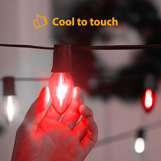 Brightown 25 Pack C9 LED Christmas Light Bulbs, Red and Pure White Plastic C9 Shatterproof LED Bulbs Replacement for Christmas String Lights, E17 Intermediate Base