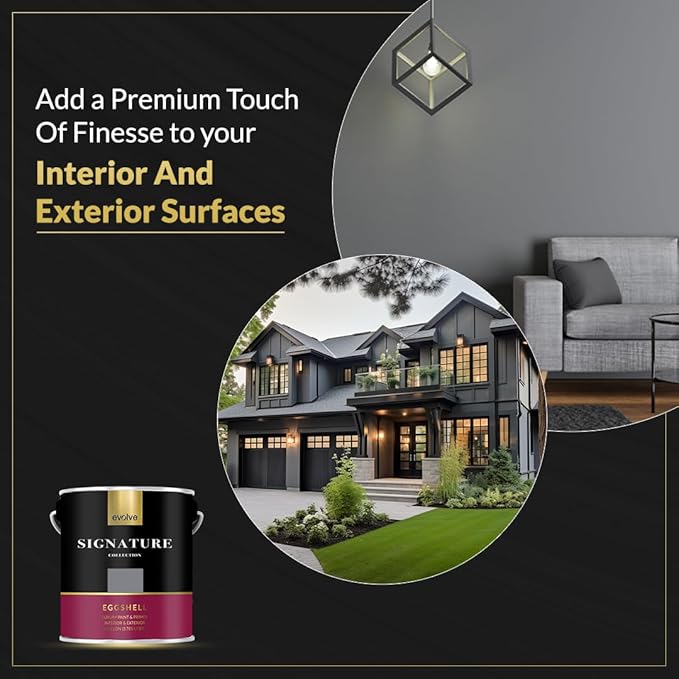 EVOLVE Signature Paint & Primer: Luxury Paint & Primer for Indoor & Outdoor Surfaces, Minimal Odor, Eggshell Sheen Gunmetal Gray, 1 Gallon