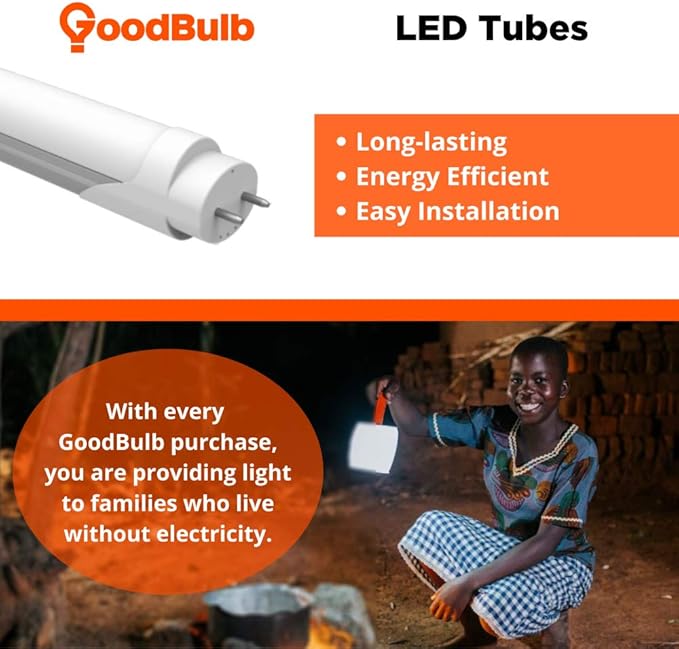 GoodBulb 48-Inch T8 LED Light Bulbs 18-Watt, 5000K Daylight White Light Color, 2340-Lumens, Type A+B with Medium Bi-Pin Base (Pack of 10 Bulbs)