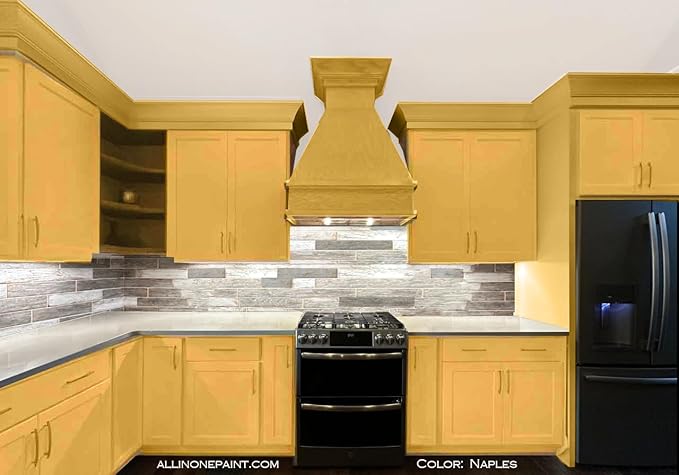 ALL-IN-ONE Paint, Durable cabinet and furniture paint. Built in primer and top coat, no sanding needed. Includes our 30 featured color card - Naples (sunny yellow), 8oz Sample