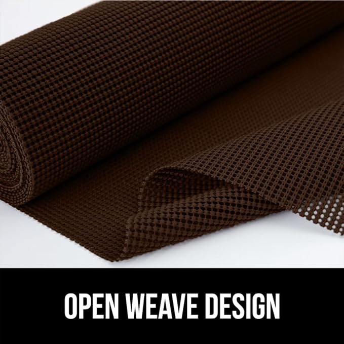 Gorilla Grip powerGRIP Drawer Shelf and Cabinet Liner, Thick Strong Hold, Non-Adhesive Liners Protect Kitchen Cabinets and Cupboard, Bathroom Drawers, Easy Install, Breathable Mat, 12" x10', Chocolate