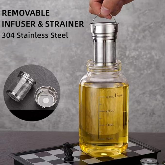Glass Tea Bottle with Infuser 33oz - Large Glass Tea Tumbler with Lock Lid and Sleeve,Leakproof Glass Sports Water Bottle with Direct Drink Spout for Gym Home Workout