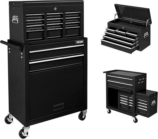 TUFFIOM 8-Drawer Rolling Tool Chest, Tool Storage Cabinet w/Lockable Wheels, Detachable Top, Drawers & Side Hooks, Mechanic Tool Organizer Box for Garage Warehouse Repair Shop