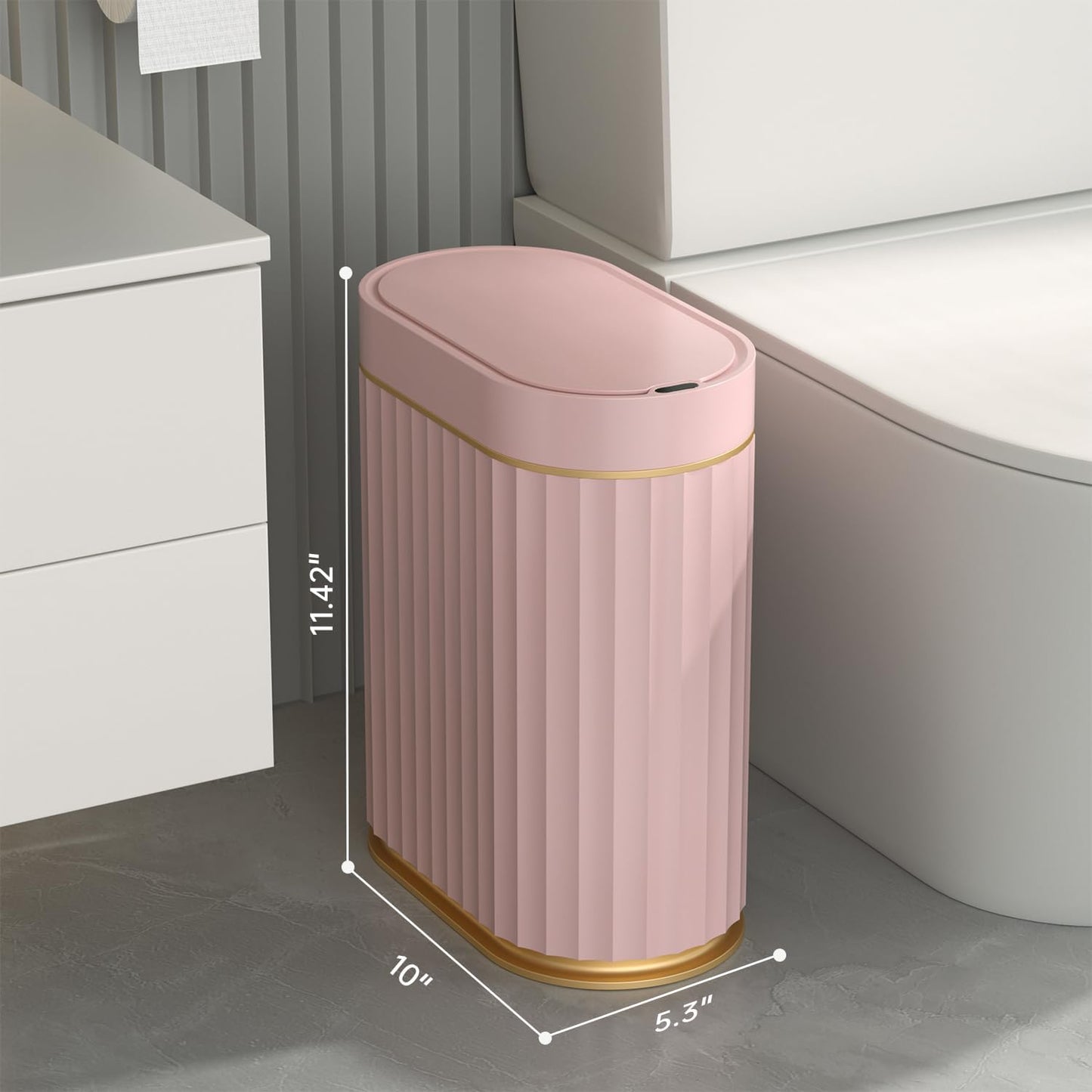 ELPHECO Sensor Trash Can 2 Gallon Waterproof Motion Sensor Trash Can, Automatic Bathroom Trash Bin, Slim Garbage Can for Dorm Room(Pink, 2 Gallon)
