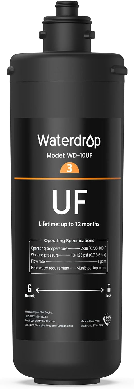 Waterdrop 10UF Under Sink Water Filter, Replacement for Waterdrop WD-TSA-UF 3-Stage Ultra-Filtration Under Sink Water Filter System, 1 Pack