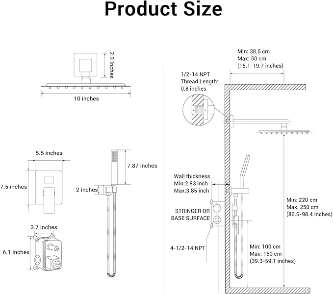 Shower Faucet set with Shower head, Wall Mount 10 Inch Round Rainfall Shower Head and Handle Set Single Handle Shower System Set with Female Threads Valve Body and Trim Included (Brush Gold)