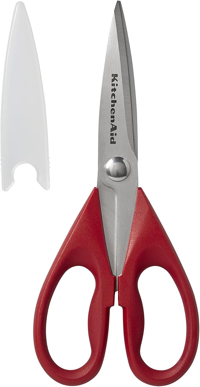 KitchenAid All Purpose Kitchen Shears with Protective Sheath for Everyday use, Dishwasher Safe Stainless Steel Scissors with Comfort Grip, 8.72-Inch, Red