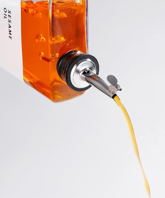 Olive Oil Dispenser for Kitchen, Cooking Oil Dispenser, Oil and Vinegar Dispenser Set, Olive Oil Bottle, Soy sauce dispenser, coffee syrup bottles - 4 pcs, Silver