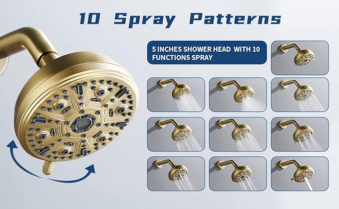 3 Handles Shower Faucet Set with Tub Spout Bathtub Shower Faucet Combo Set Shower System Complete Tub and Shower Trim Kit Brushed Gold