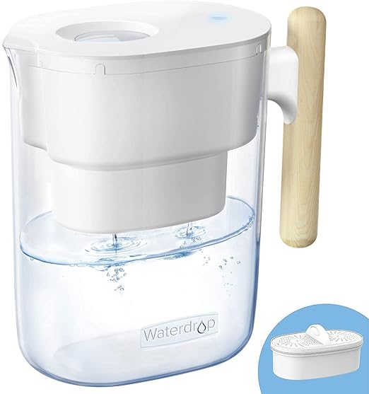 Waterdrop 200-Gallon Long-Life Chubby 10-Cup Large Water Filter Pitcher with 1 Filter, NSF Certified, 5X Times Lifetime, Reduces PFOA/PFOS, Chlorine, BPA Free, White