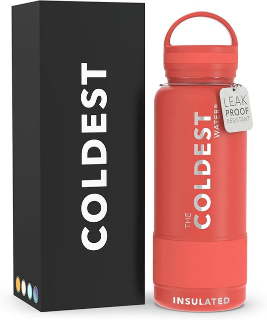 Coldest Insulated Water Bottle with Handle Lid | Leak Proof, Insulated Modern Stainless Steel, Triple Walled, Sport Thermos Bottles, Metal Flask | 32oz