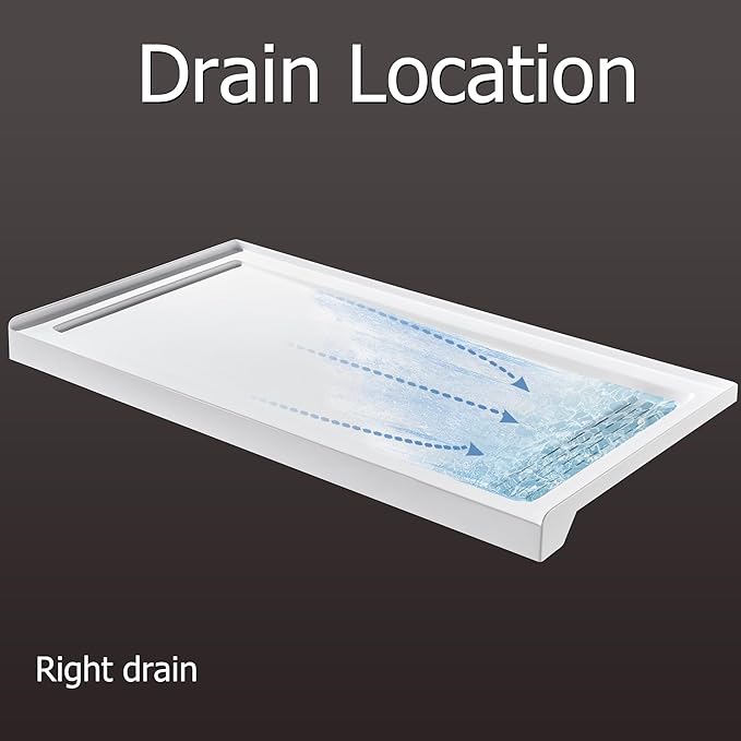 MORVANO Shower Base 60" x 32" Right Drain, Shower Pan Kit With Stainess Steel Cover, Non-Slip Acrylic in White, Brush Nickel for Bathroom