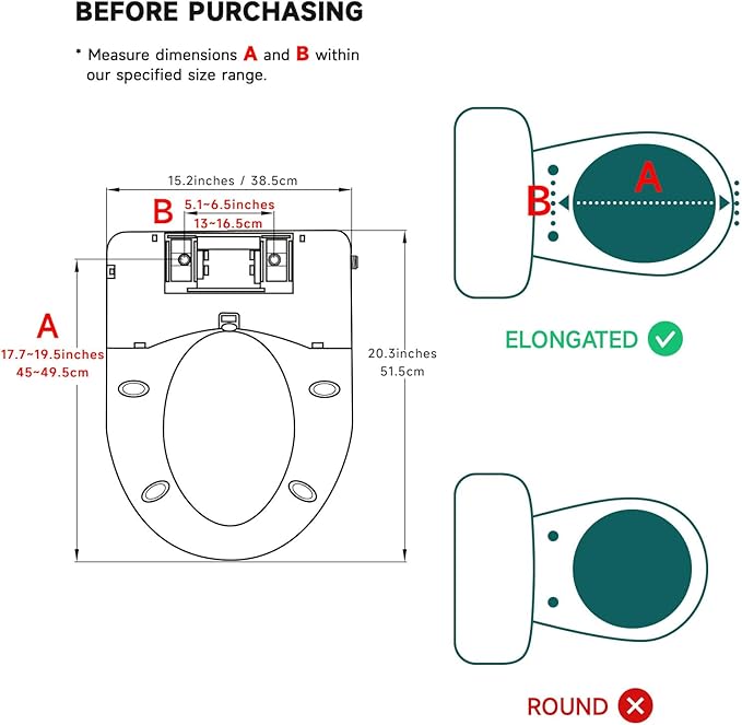 Smart Bidet Toilet Seat,Electric Bidet Attachment for Existing Toilet with Warm Water,Dryer,Heated Seat,Elongated