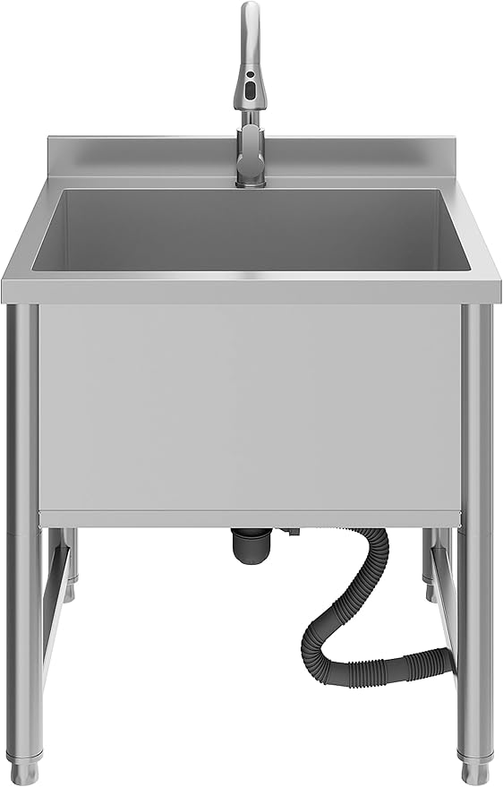 Stainless Steel Commercial Restaurant Sink, Freestanding Large Commercial Sink with Pull-out Faucet for Kitchen Dishwashing, Thawing, Pet Cleaning, Laundry Room, 23.6"D x 21.6"W x 36.8"H