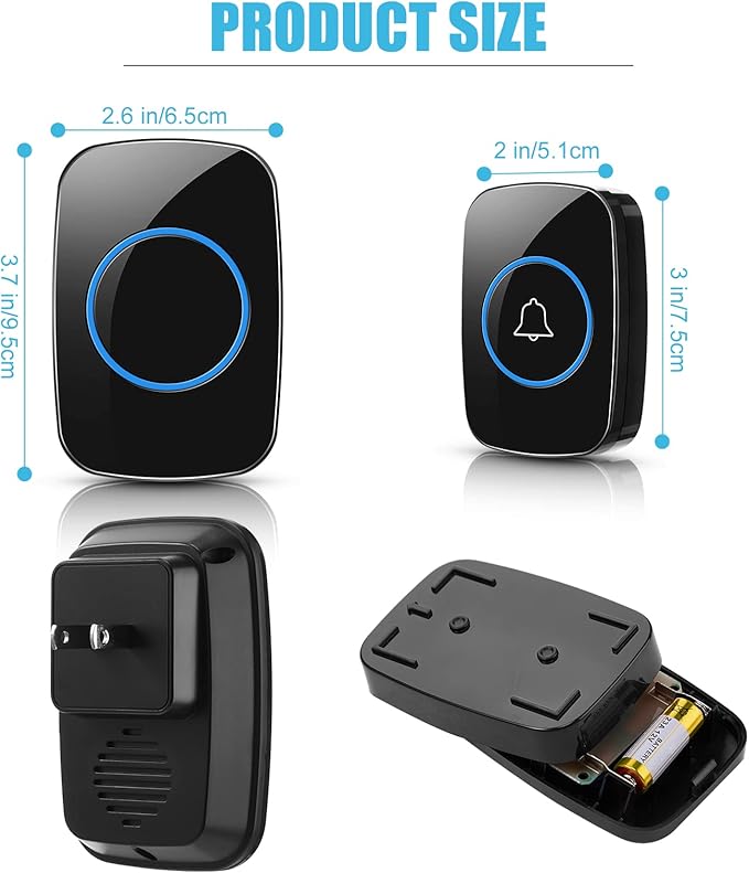 8 Pcs Waterproof Doorbell Kit 4 Pcs Home Doorbell with 4 Pcs Receivers 1000 FT Range 5 Volume Levels with 60 Doorbell Chimes and LED Flash (Black)