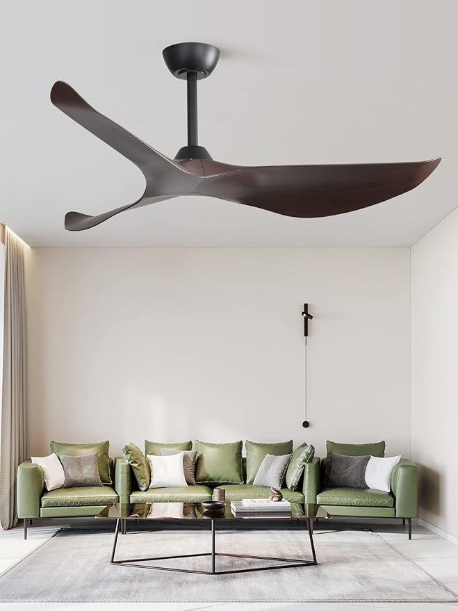 Sofucor 52" Ceiling Fan no Light and Remote Control, Modern Ceiling Fan Without Light, Indoor Outdoor Ceiling Fan with Reversible Motor, 6 Speeds, Brown