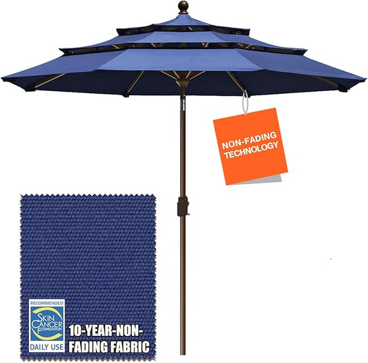 EliteShade USA 10-Year-Non-Fading 9Ft 3 Tiers Market Umbrella Patio Umbrella Outdoor Table Umbrella with Ventilation, Navy Blue