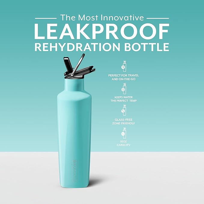 BrüMate ReHydration Mini Kids Water Bottle | 100% Leakproof Insulated Water Bottle for Kids with Straw | Stainless Steel Water Canteen | Perfect Kids Water Bottle for School | 16oz (Aqua)