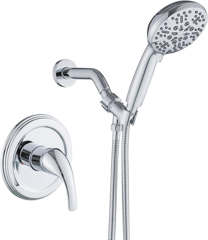 Single-Handle Shower Faucet Set Matte Black Shower Head and Handle Set Shower Valve Kit with 7 Modes ABS Handheld Spray Chrome Shower Fixtures Shower Valve and Trim Kit