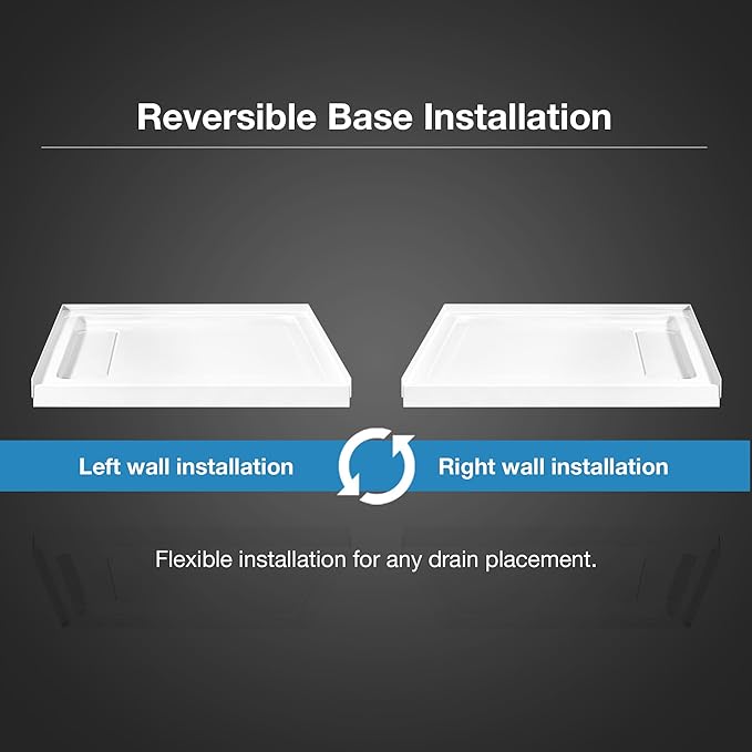 OVE Decors 40-in W x 36-in D Shower Base Pan Rectangle, Hidden Side Drain, White Acrylic, Reversible Design