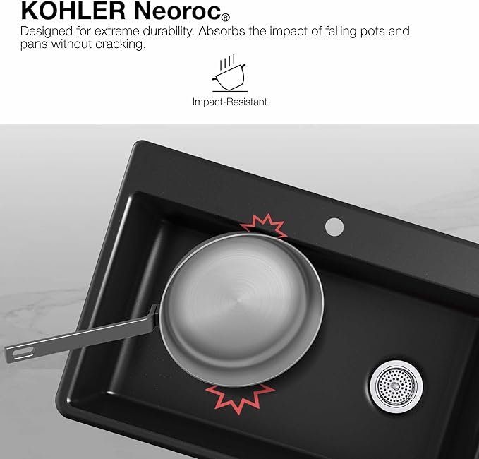 KOHLER K-8199-CM6 Cairn Sink, 33" Neoroc Composite Undermount Double-Bowl Kitchen Sink, Composite Kitchen Sink with Sink Rack, Matte White
