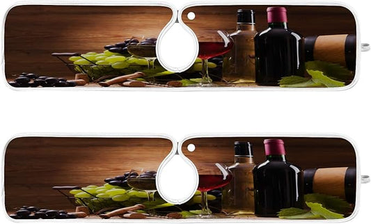 Red Wine Grapes Faucet Water Catcher Mat 2 Pack Vintage Wooden Background Drying Mat Absorbent Bathroom Faucet Handle Drip Catcher Tray Bar RV Kitchen Sink Splash Guard 23x5 Inches