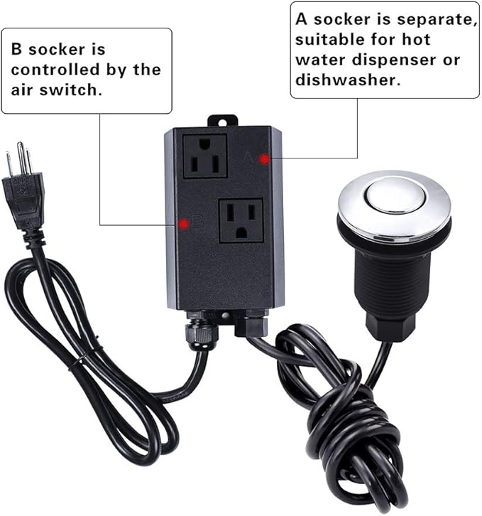 Garbage Disposal Air Switch Kit Dual Outlet Sink Top Waste Disposal Long Stainless Steel Brush Nickel On/Off Air Button Food and Waste Disposals Part by Etoolcity