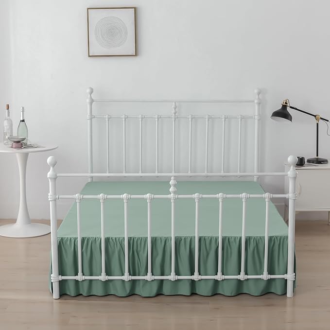 Bed Skirt Queen Size Ruffled Bed Skirt with Split Corners, 14 Inch Drop Dust Ruffle Bed Skirt with Platform, Sage Green, 14" Queen